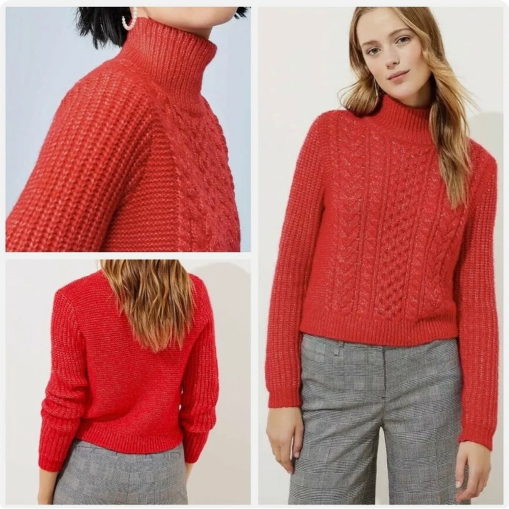 Loft Women's Cropped Turtleneck Chunky
Cable Knit Sweater Size small